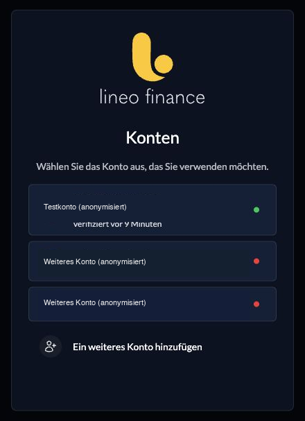 Auswahl eines bereits gespeicherten Kontos für die Lineo-Anmeldung