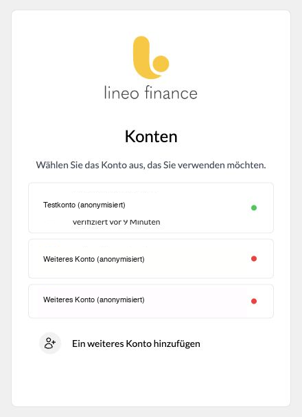 Auswahl eines bereits gespeicherten Kontos für die Lineo-Anmeldung