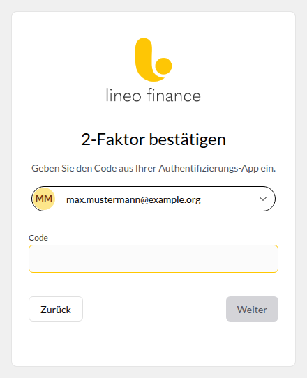 Zweiten Faktor mit einem Code aus der Authentifizierungs-App bestätigen
