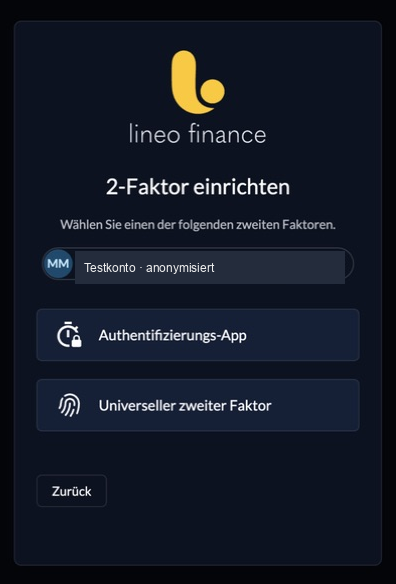 Faktorauswahl ohne Mobilnummer mit Authentifizierungs-App und universellem zweitem Faktor