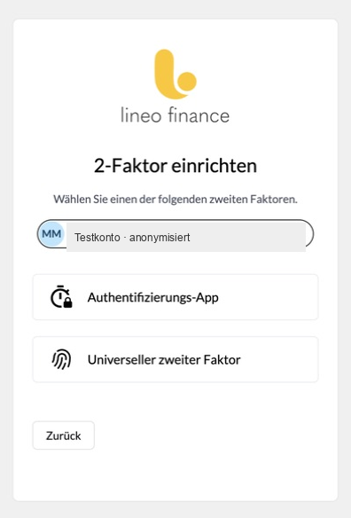 Faktorauswahl ohne Mobilnummer mit Authentifizierungs-App und universellem zweitem Faktor