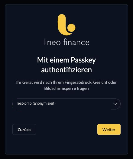 Passkey-Anmeldung mit Hinweis auf die Bestätigung am eigenen Gerät