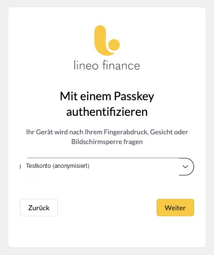Passkey-Anmeldung mit Hinweis auf die Bestätigung am eigenen Gerät