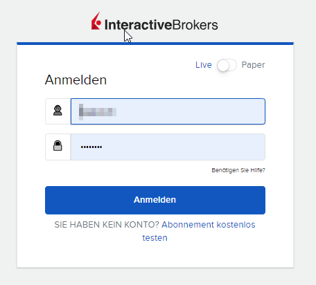 Anmeldung Interactive Brokers