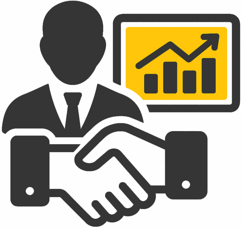 Symbol eines Brokers mit Handschlag und Börsengrafik